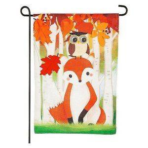 💕NEW! Small Garden Flag Woodland 12.5" x 18" Fall Wildlife Owl Fox 3-D NWT! $25